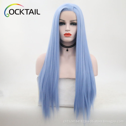 Low cost high temperature fiber blue colour synthetic lace front wig